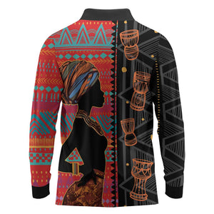 African Women Long Sleeve Polo Shirt Ethnic Pattern