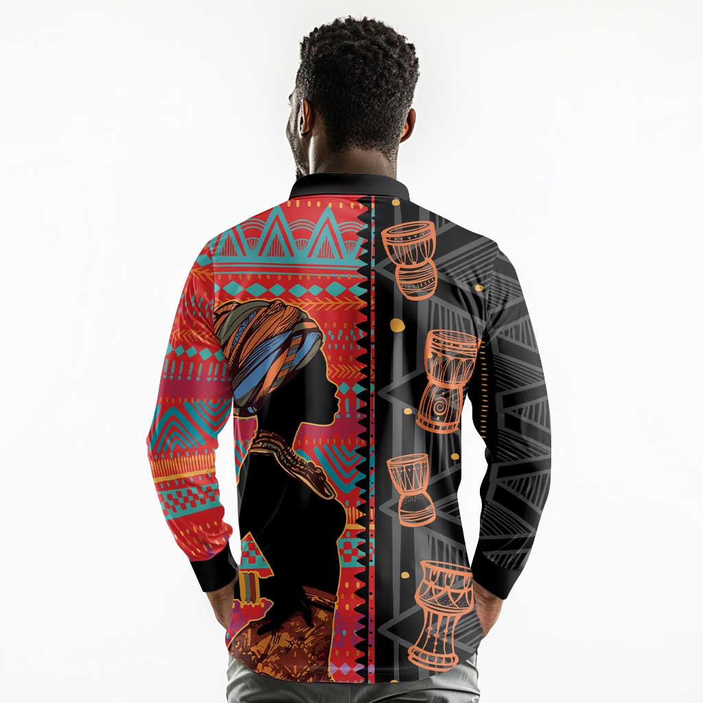 African Women Long Sleeve Polo Shirt Ethnic Pattern