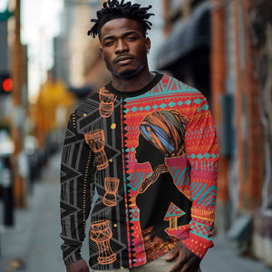 African Women Long Sleeve Shirt Ethnic Pattern