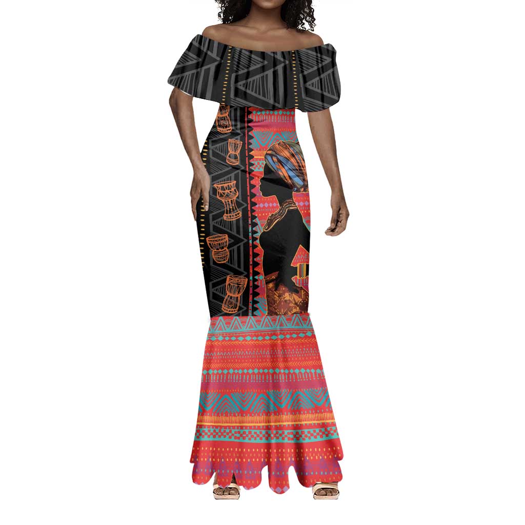 African Women Mermaid Dress Ethnic Pattern