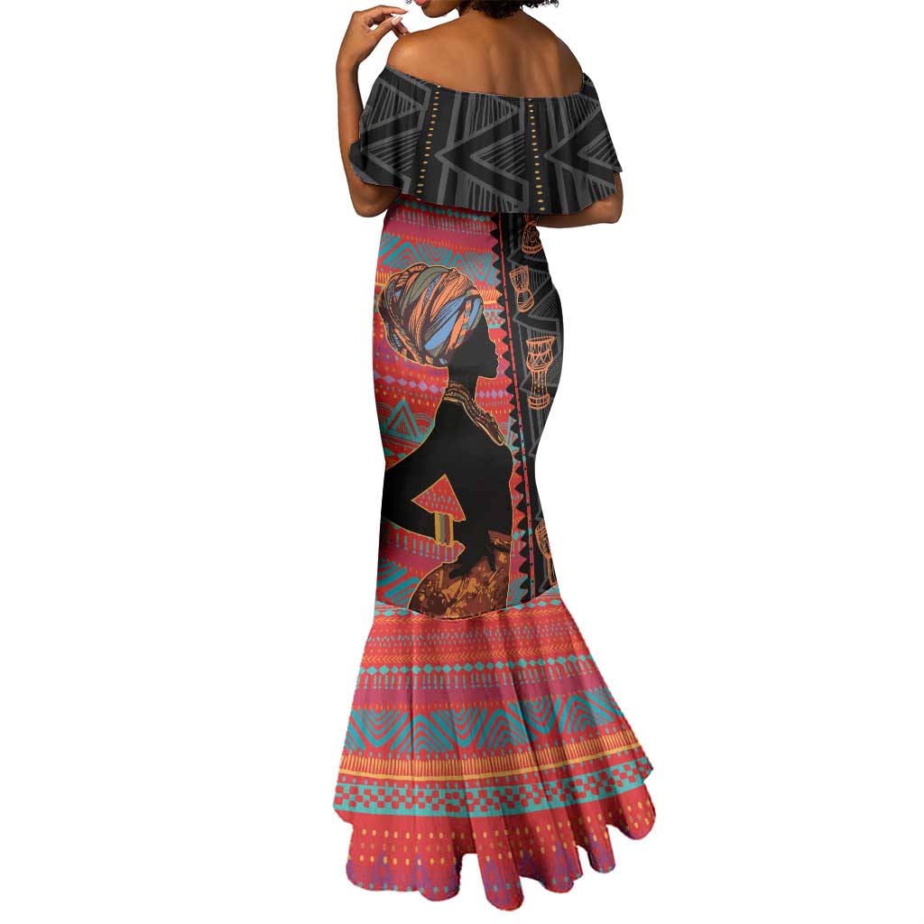 African Women Mermaid Dress Ethnic Pattern