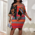 African Women Off Shoulder Short Dress Ethnic Pattern