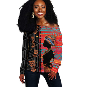 African Women Off Shoulder Sweater Ethnic Pattern
