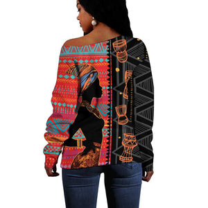 African Women Off Shoulder Sweater Ethnic Pattern