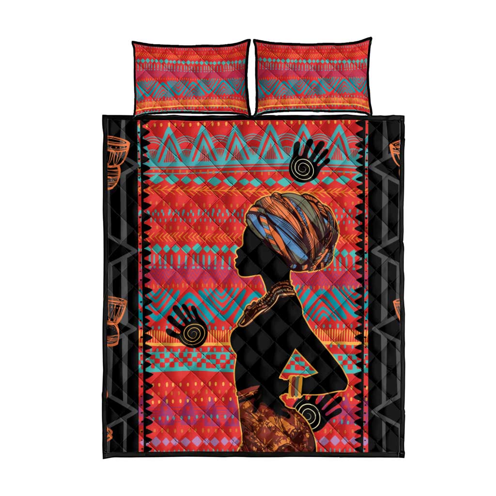African Women Quilt Bed Set Ethnic Pattern