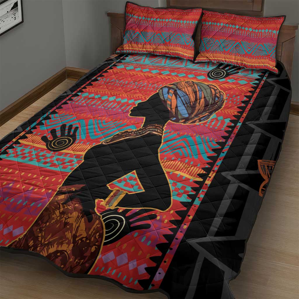 African Women Quilt Bed Set Ethnic Pattern