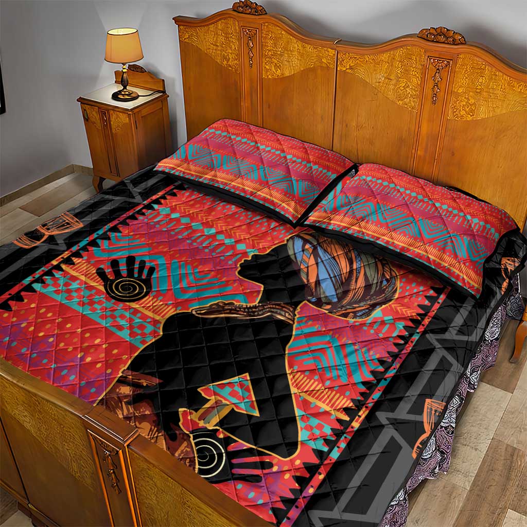 African Women Quilt Bed Set Ethnic Pattern