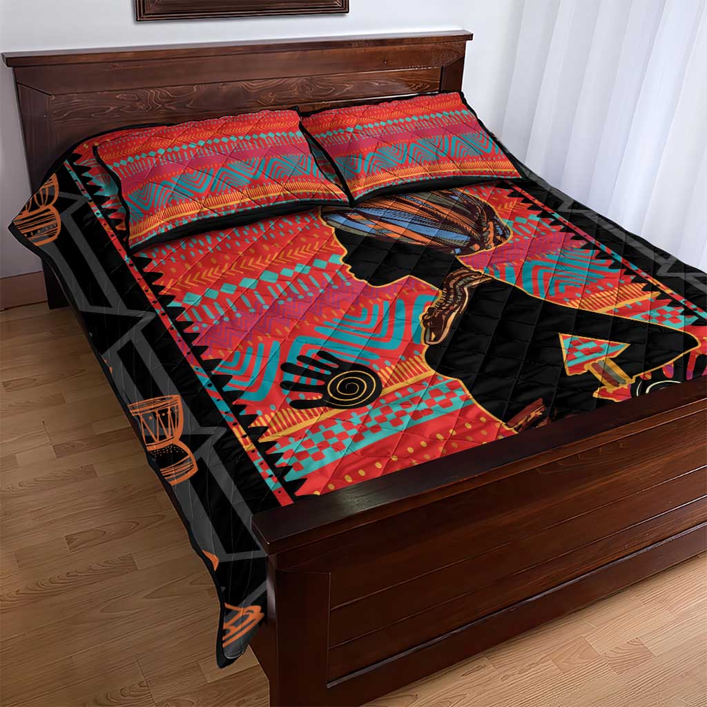 African Women Quilt Bed Set Ethnic Pattern
