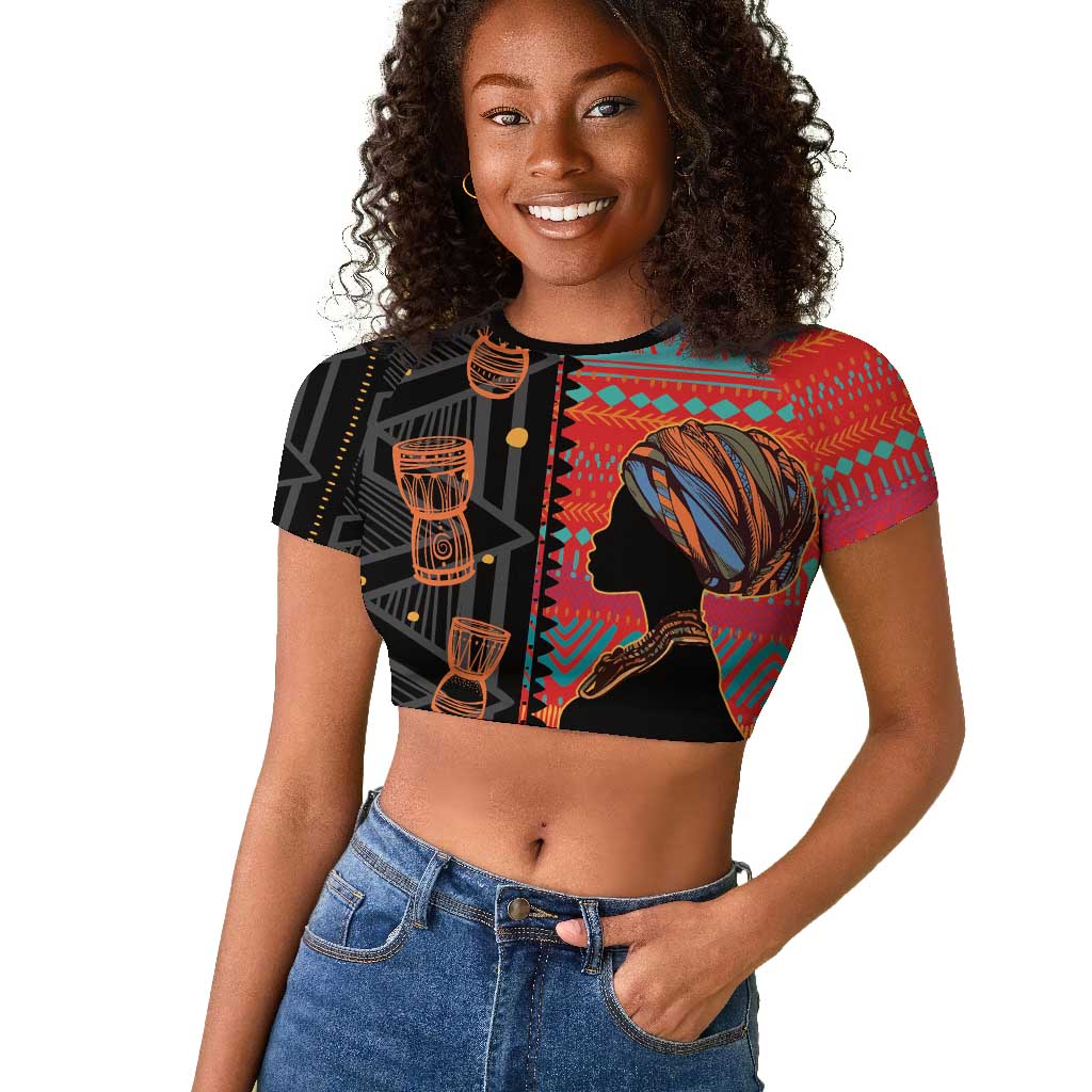 African Women Raglan Cropped T shirt Ethnic Pattern
