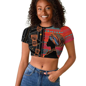 African Women Raglan Cropped T shirt Ethnic Pattern