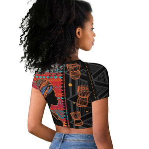 African Women Raglan Cropped T shirt Ethnic Pattern