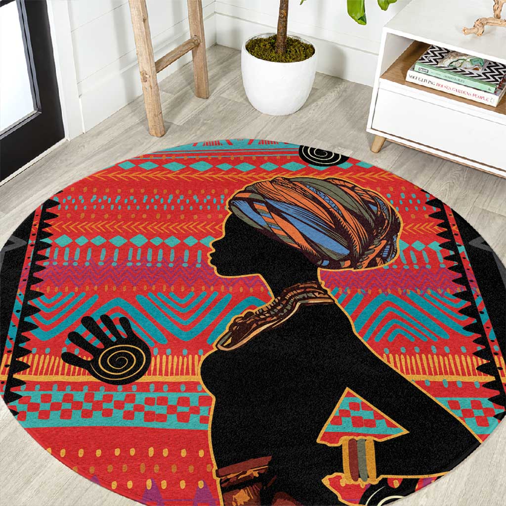 African Women Round Carpet Ethnic Pattern