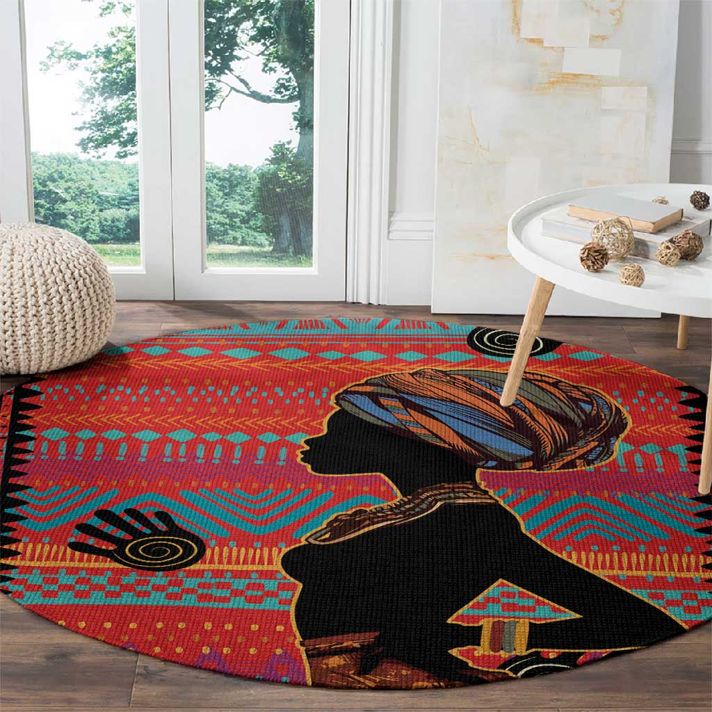 African Women Round Carpet Ethnic Pattern
