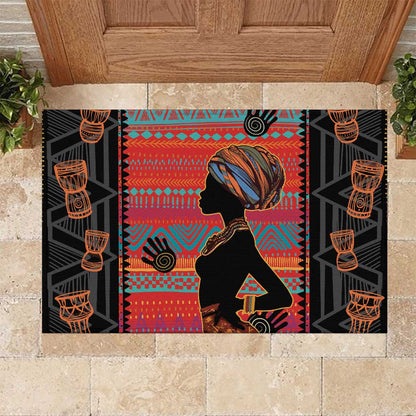 African Women Rubber Doormat Ethnic Pattern