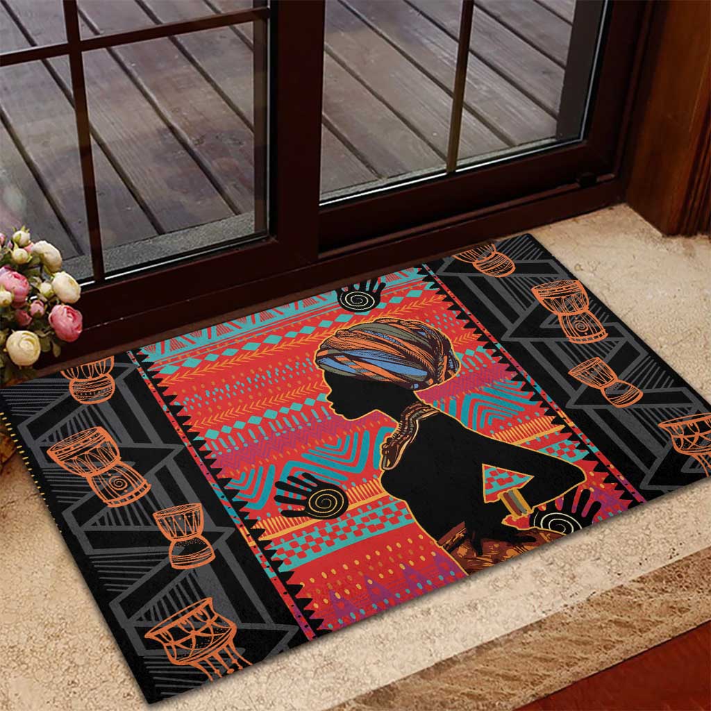 African Women Rubber Doormat Ethnic Pattern
