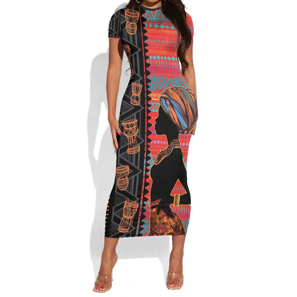 African Women Short Sleeve Bodycon Dress Ethnic Pattern LT15