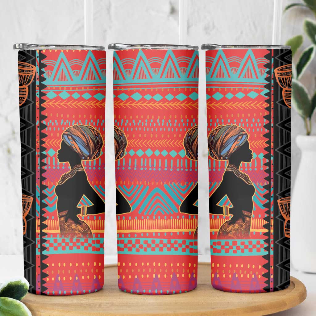 African Women Skinny Tumbler Ethnic Pattern