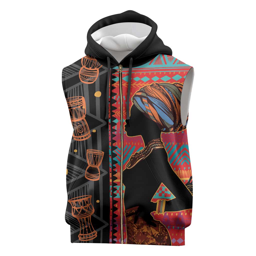 African Women Sleeveless Zip Hoodie Ethnic Pattern - African Pride