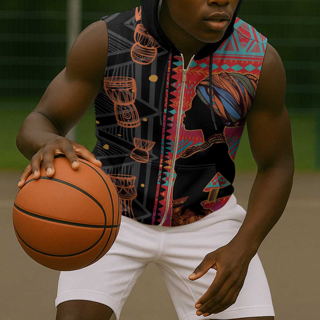 African Women Sleeveless Zip Hoodie Ethnic Pattern - African Pride