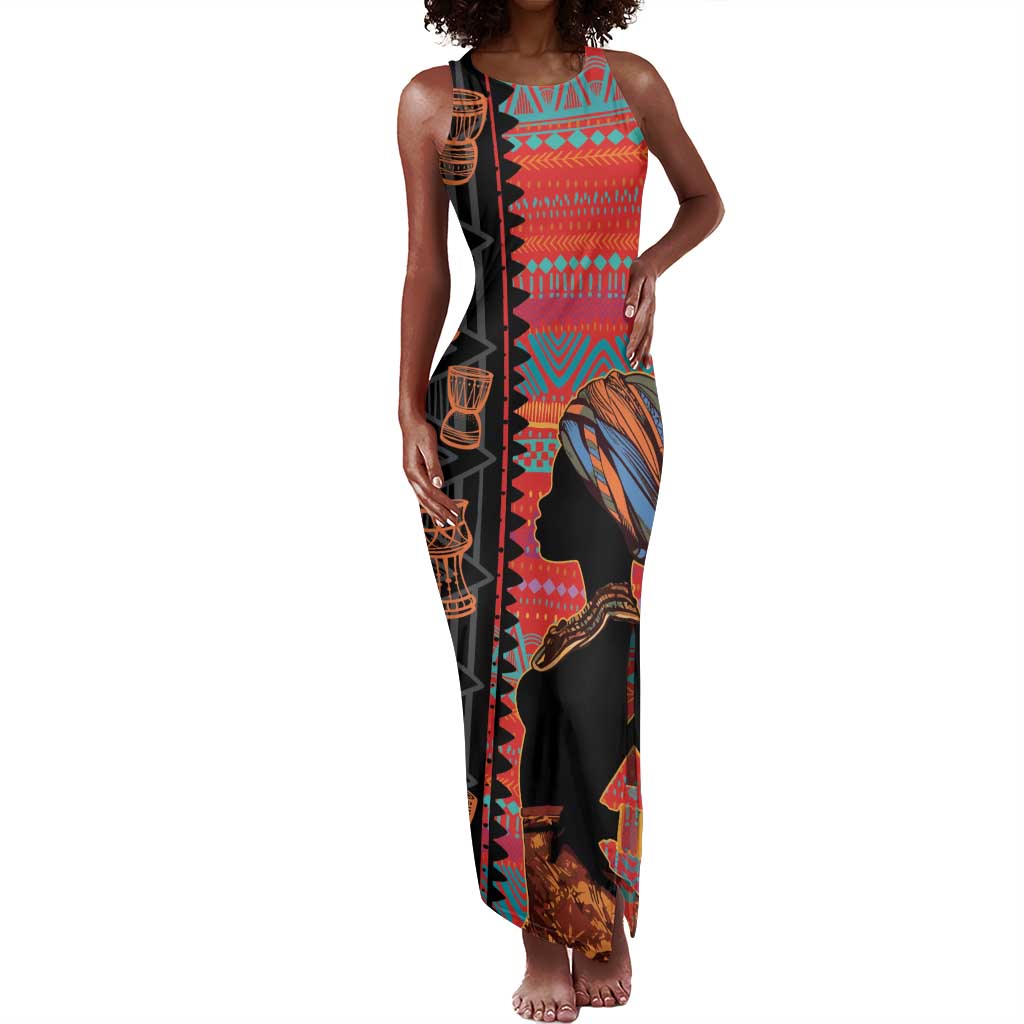 African Women Tank Maxi Dress Ethnic Pattern