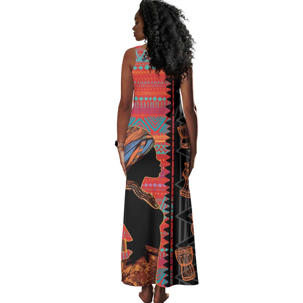 African Women Tank Maxi Dress Ethnic Pattern