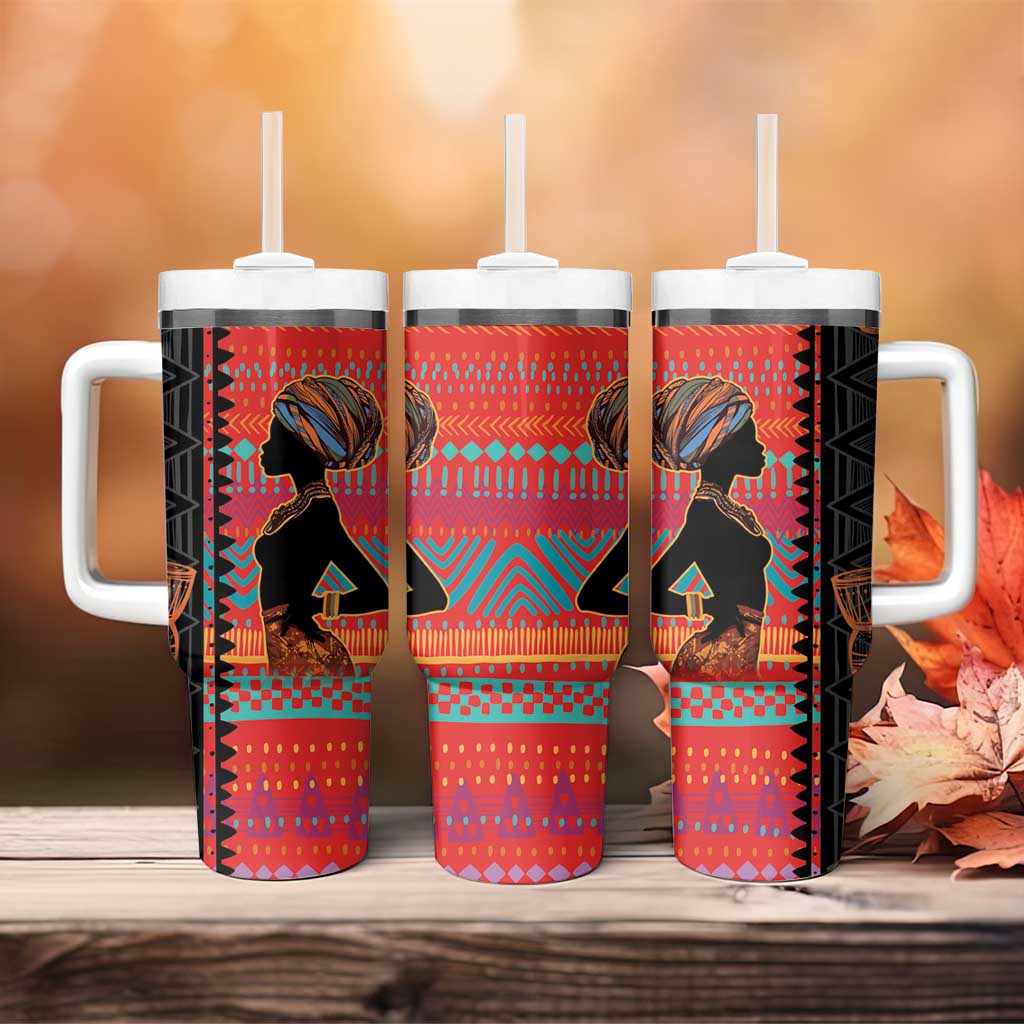 African Women Tumbler With Handle Ethnic Pattern