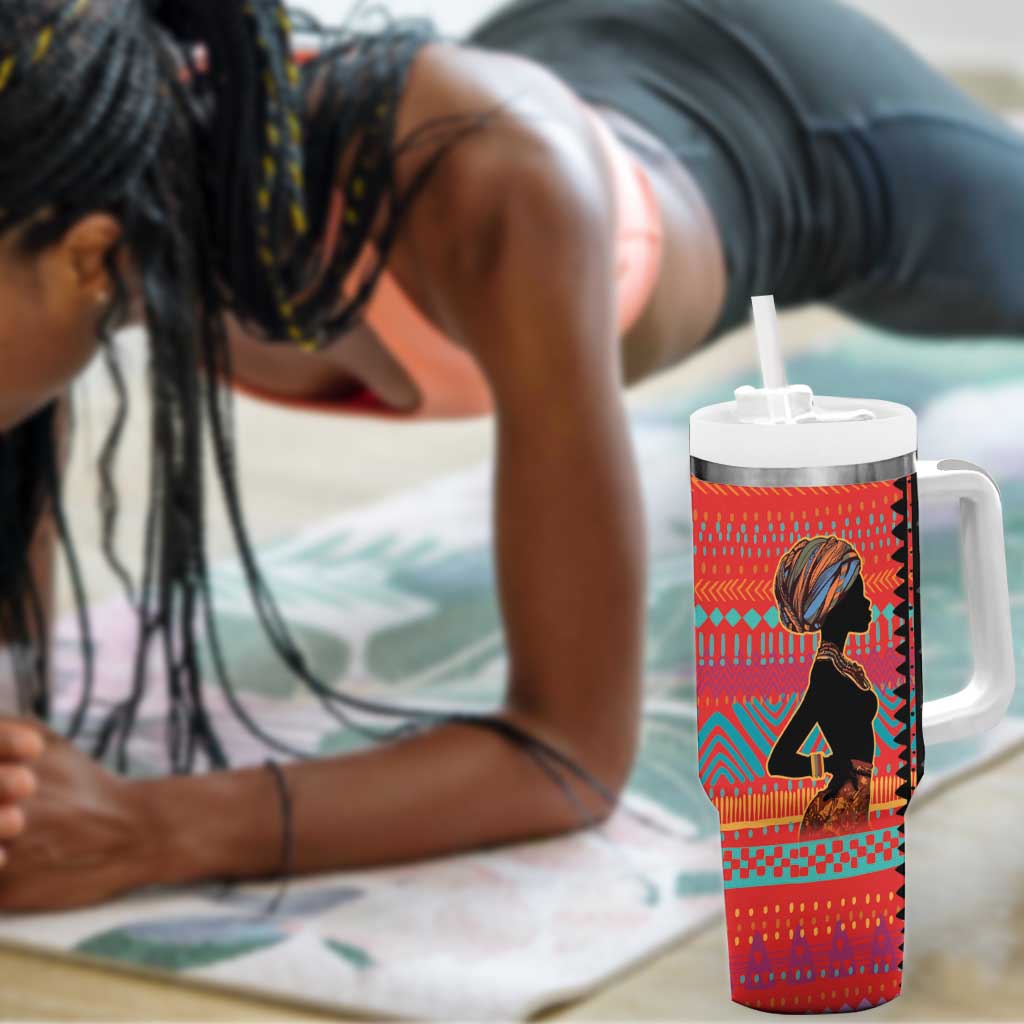 African Women Tumbler With Handle Ethnic Pattern