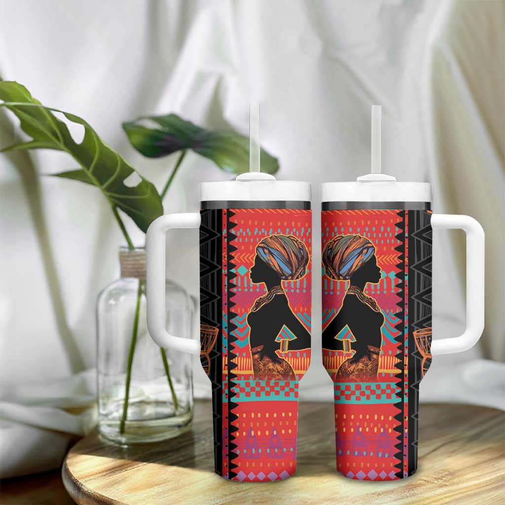 African Women Tumbler With Handle Ethnic Pattern