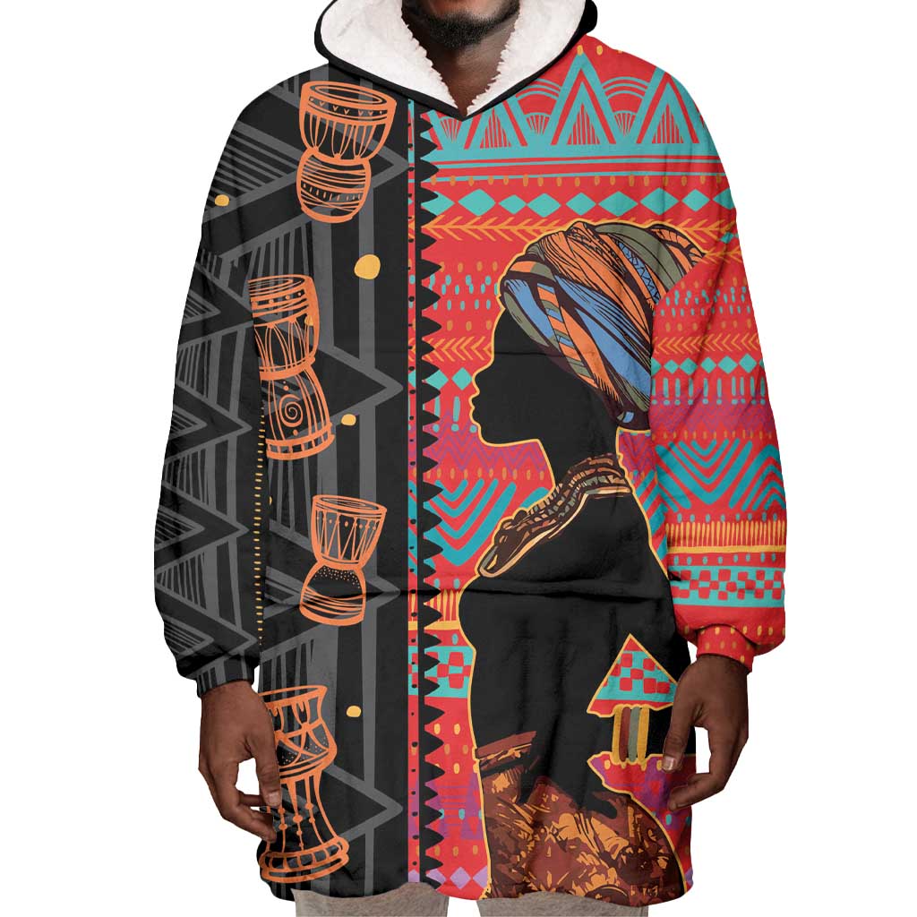 African Women Wearable Blanket Hoodie Ethnic Pattern