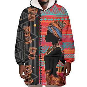 African Women Wearable Blanket Hoodie Ethnic Pattern