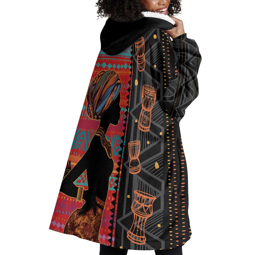 African Women Wearable Blanket Hoodie Ethnic Pattern
