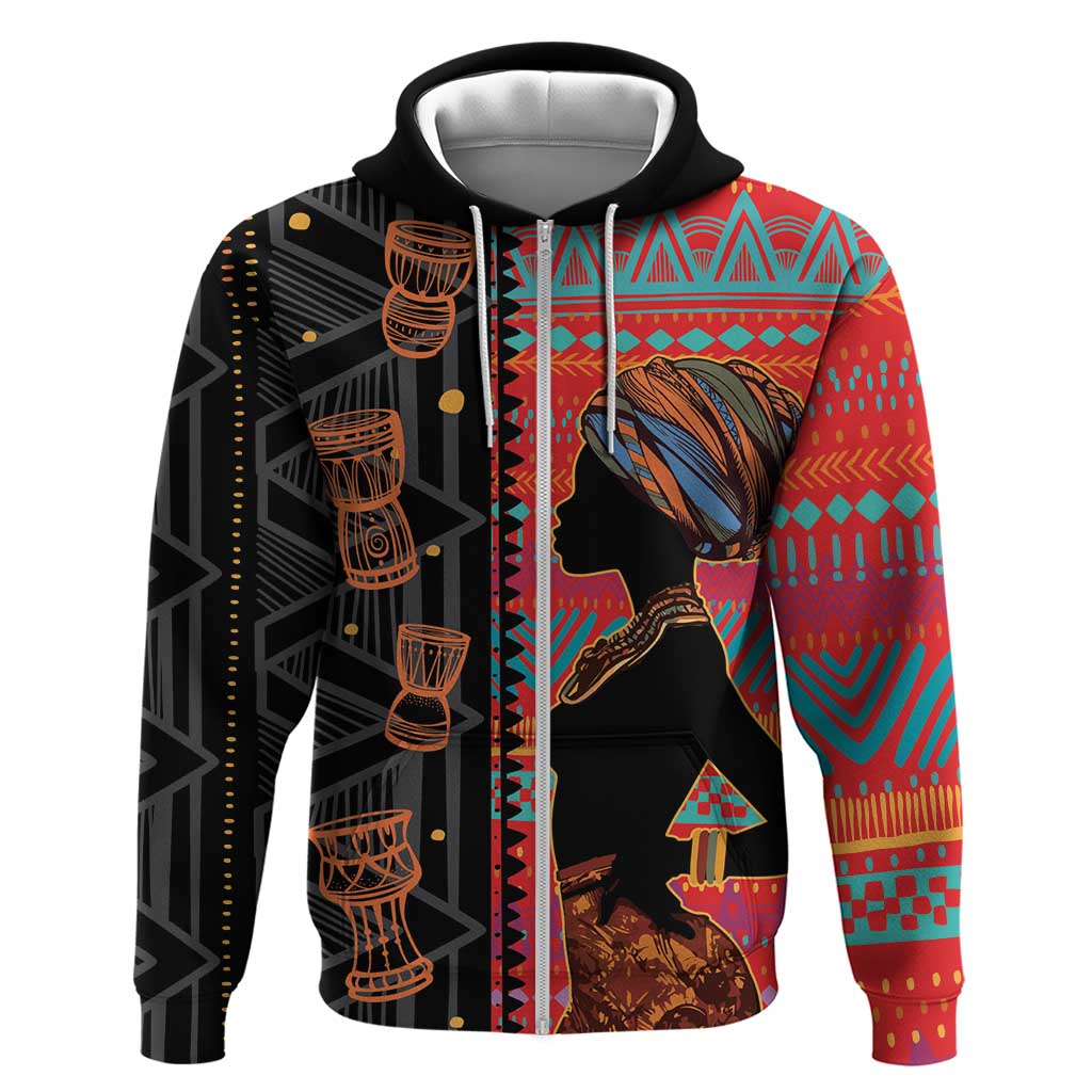 African Women Zip Hoodie Ethnic Pattern