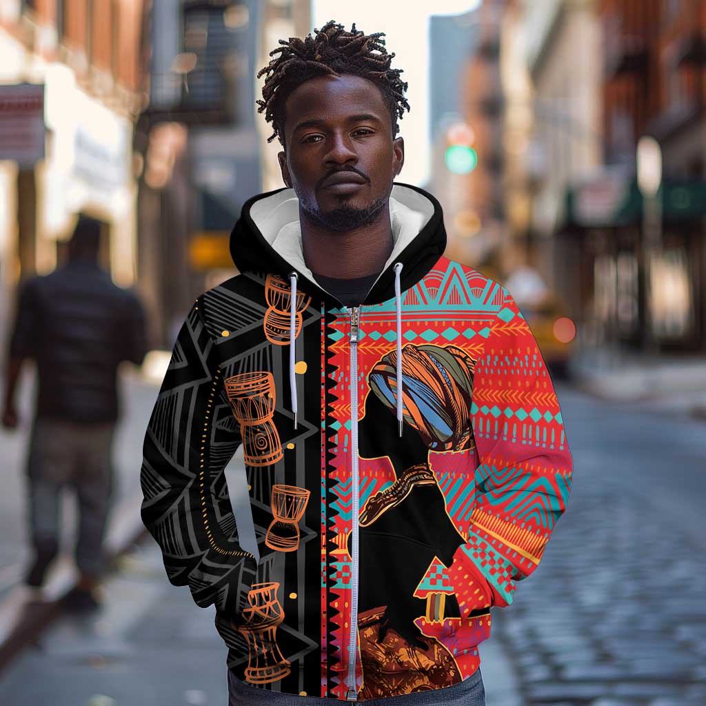 African Women Zip Hoodie Ethnic Pattern