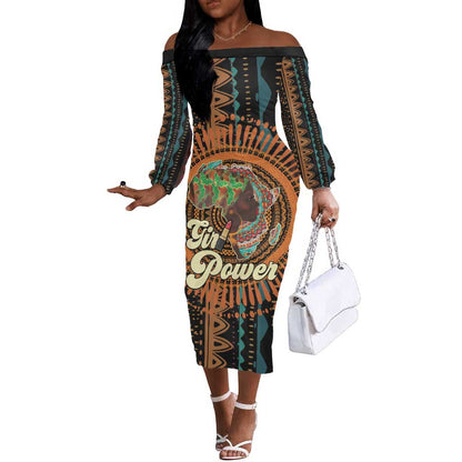 Happy International Women's Day Off The Shoulder Long Sleeve Dress Black Girl Power