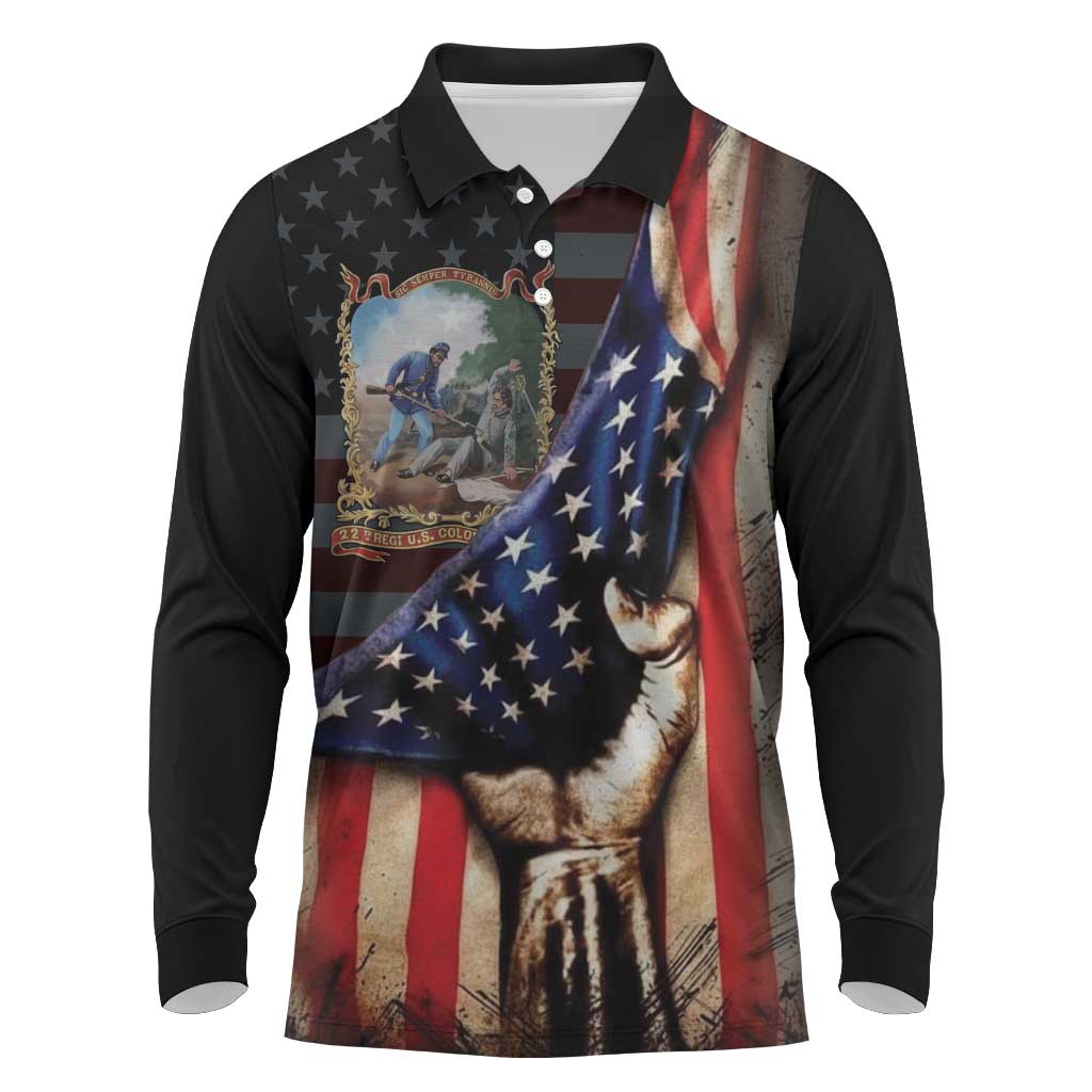 22nd United States Colored Troops Long Sleeve Polo Shirt Flag of Freedom - African Pride