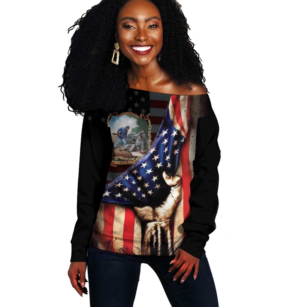22nd United States Colored Troops Off Shoulder Sweater Flag of Freedom - African Pride