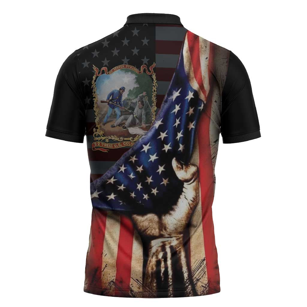 22nd United States Colored Troops Zipper Polo Shirt Flag of Freedom - African Pride