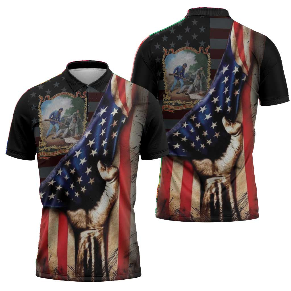 22nd United States Colored Troops Zipper Polo Shirt Flag of Freedom - African Pride