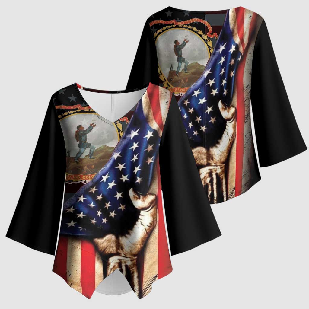 24th Regiment USCT Kimono Sleeve Blouse Flag of Freedom - African Pride