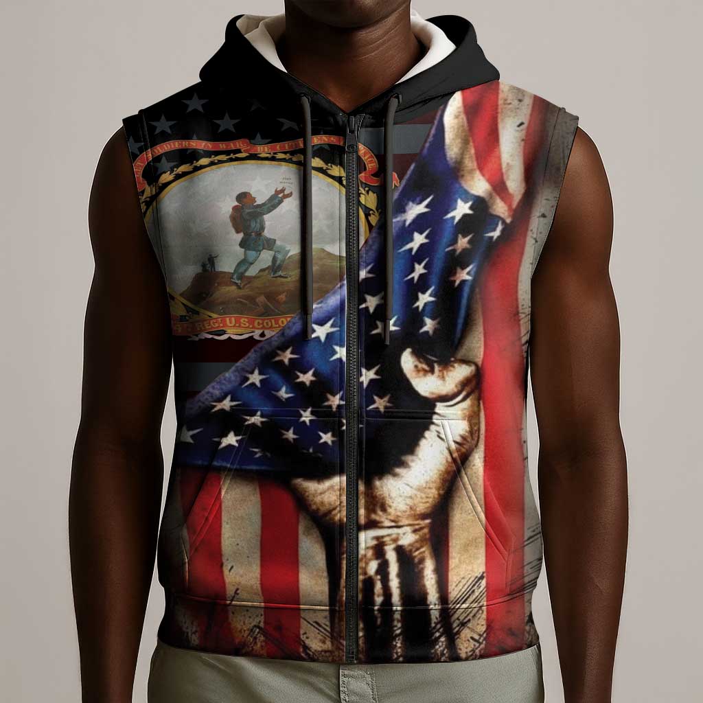 24th Regiment USCT Sleeveless Zip Hoodie Flag of Freedom - African Pride