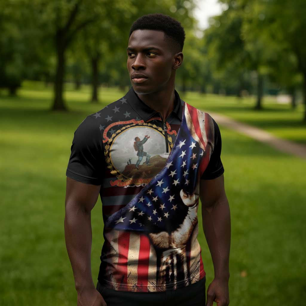 24th Regiment USCT Zipper Polo Shirt Flag of Freedom - African Pride