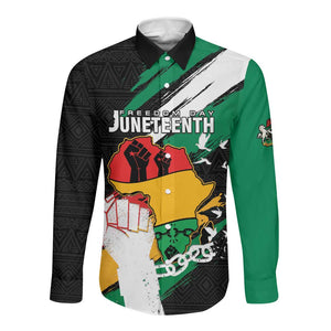 Personalised Afro Nigeria Juneteenth Long Sleeve Button Shirt Freedom Day