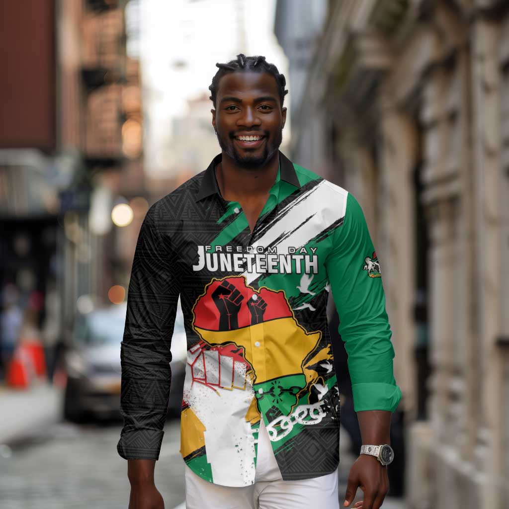 Personalised Afro Nigeria Juneteenth Long Sleeve Button Shirt Freedom Day