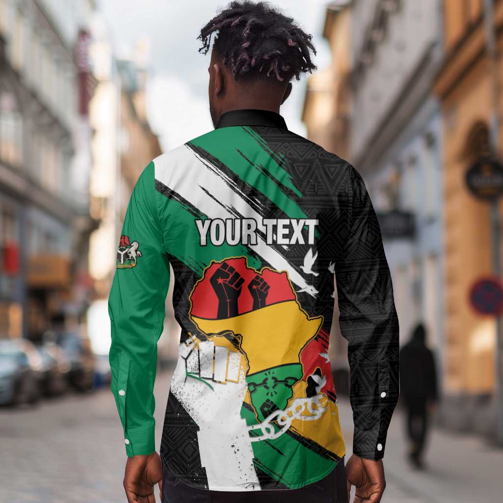 Personalised Afro Nigeria Juneteenth Long Sleeve Button Shirt Freedom Day