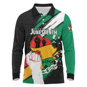 Personalised Afro Nigeria Juneteenth Long Sleeve Polo Shirt Freedom Day