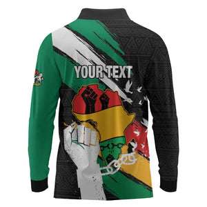 Personalised Afro Nigeria Juneteenth Long Sleeve Polo Shirt Freedom Day