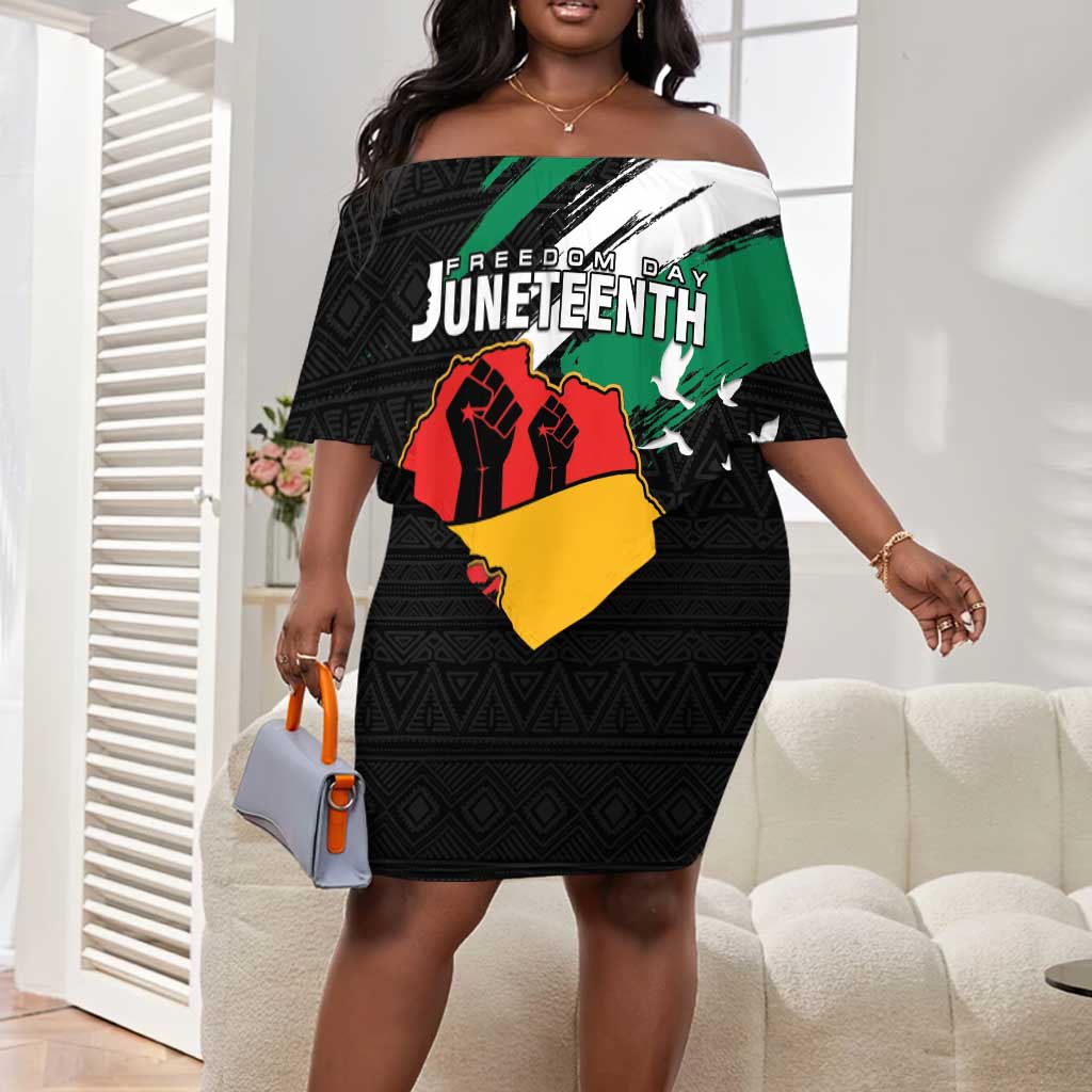 Personalised Afro Nigeria Juneteenth Off Shoulder Short Dress Freedom Day