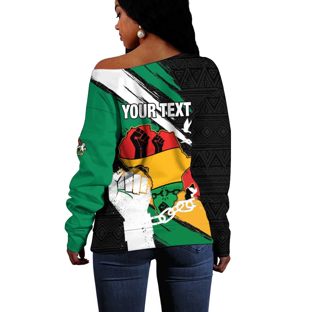 Personalised Afro Nigeria Juneteenth Off Shoulder Sweater Freedom Day