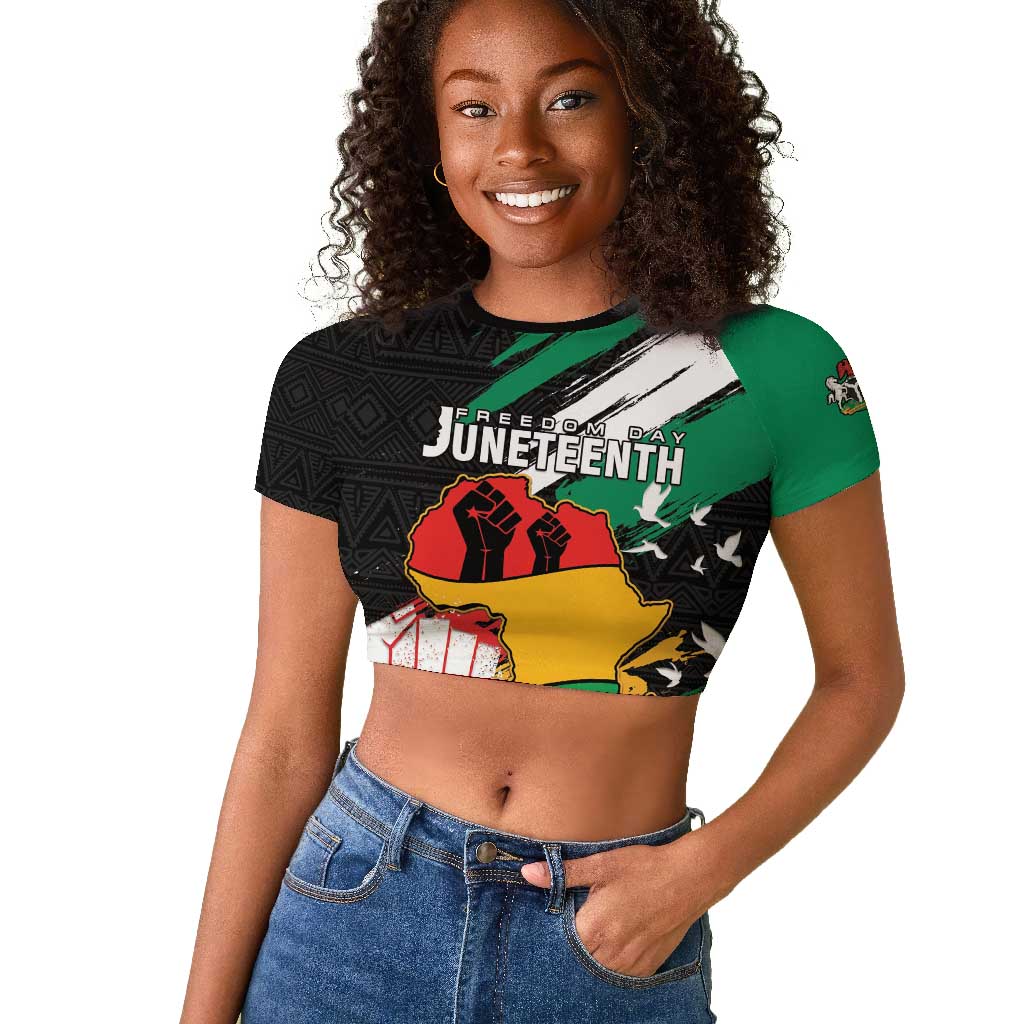 Personalised Afro Nigeria Juneteenth Raglan Cropped T shirt Freedom Day