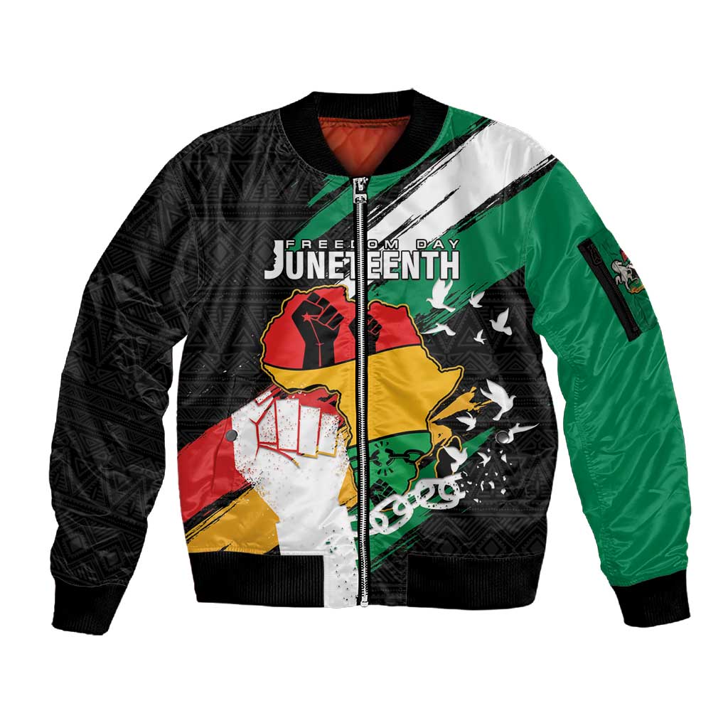 Personalised Afro Nigeria Juneteenth Sleeve Zip Bomber Jacket Freedom Day